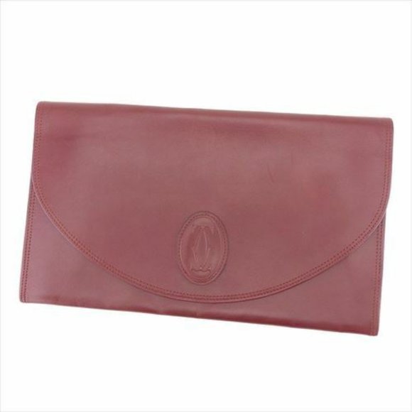 Cartier Clutch bag Mastline Red leather Woman unisex Authentic Used E1338